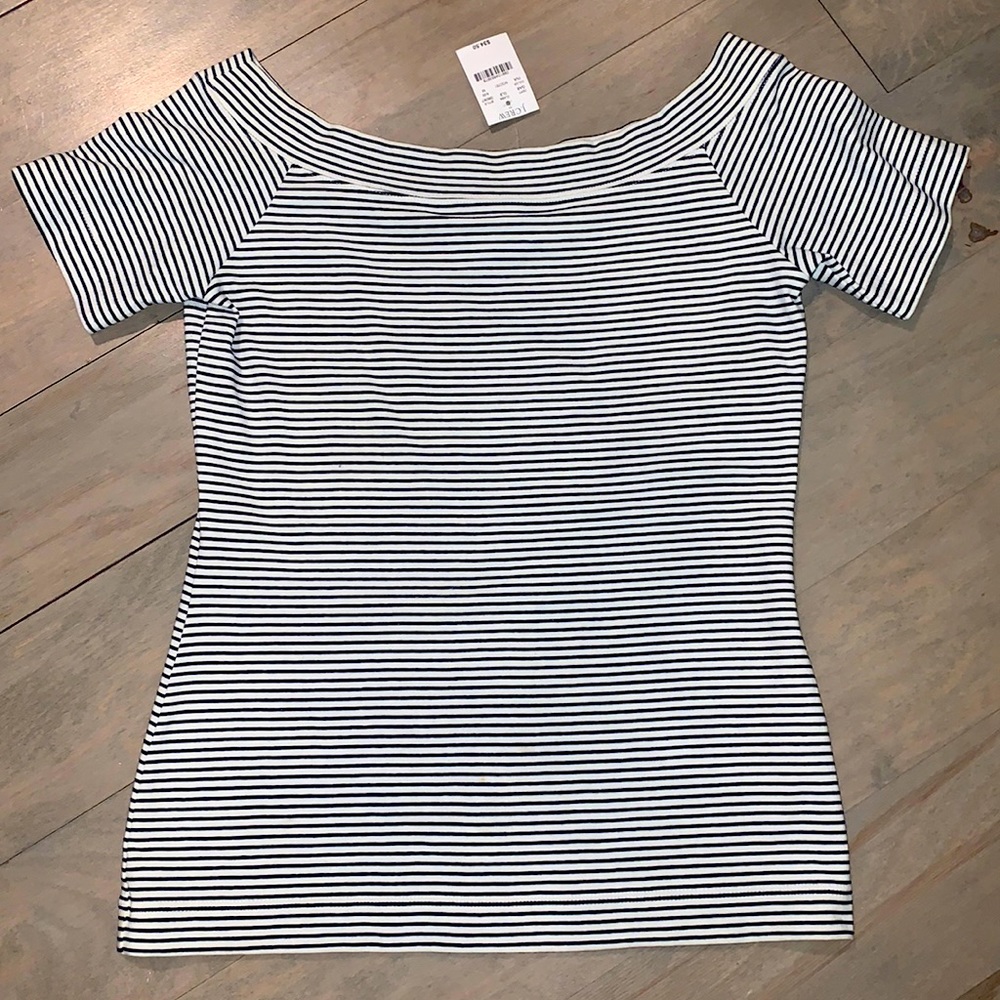 J Crew factory M boatneck navy white striped top